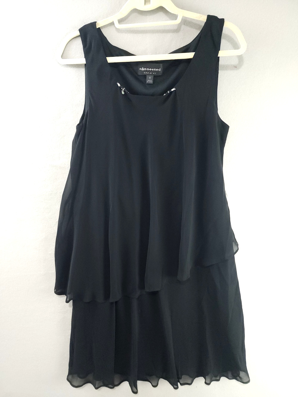 Connected Apparel Black Two-Tier Short Dress Sleeveless Beaded Size 12